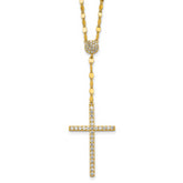 Sterling Silver Gold-tone Polished Fancy CZ Latin Cross 16 Inch with 2 Inch Extension Necklace